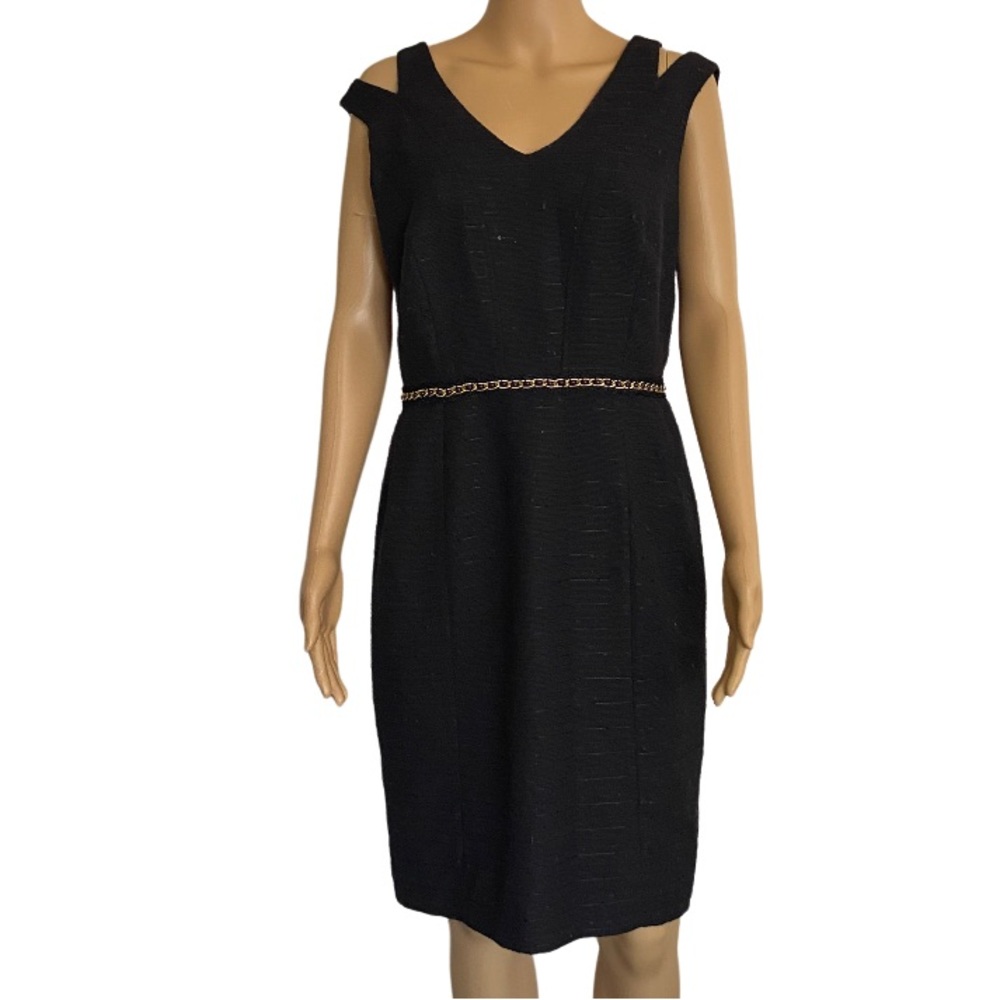 TAHARI Arthur Levine Black Tweed Sequin Embellished Pencil Dress Size 8